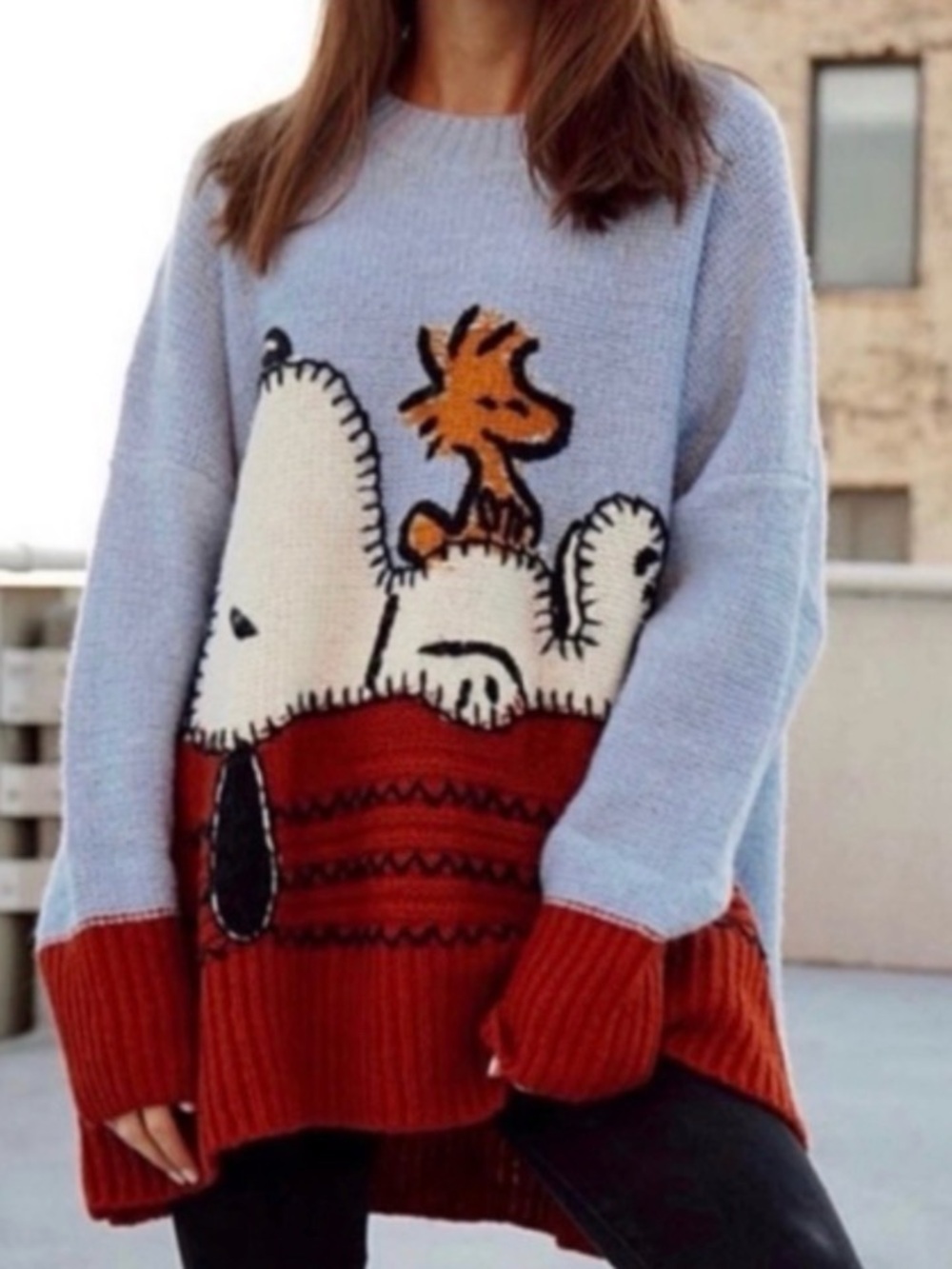 Zara Limited Edition Peanut's Snoopy Oversized Knit Sweater. Size Small